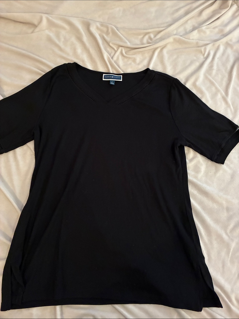 Karen Scott Black V-Neck Short Sleeve Tee